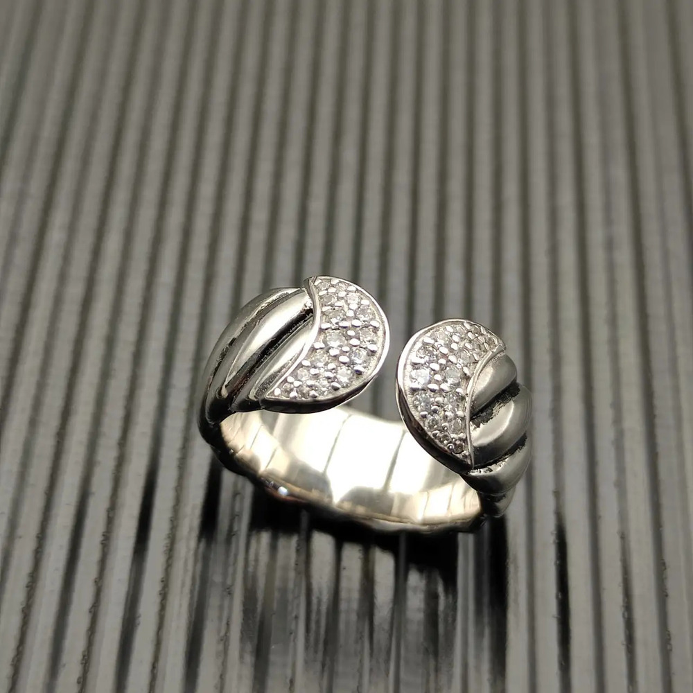 David Yurman Silver Diamond Spiral Ring - Picture 7 of 8